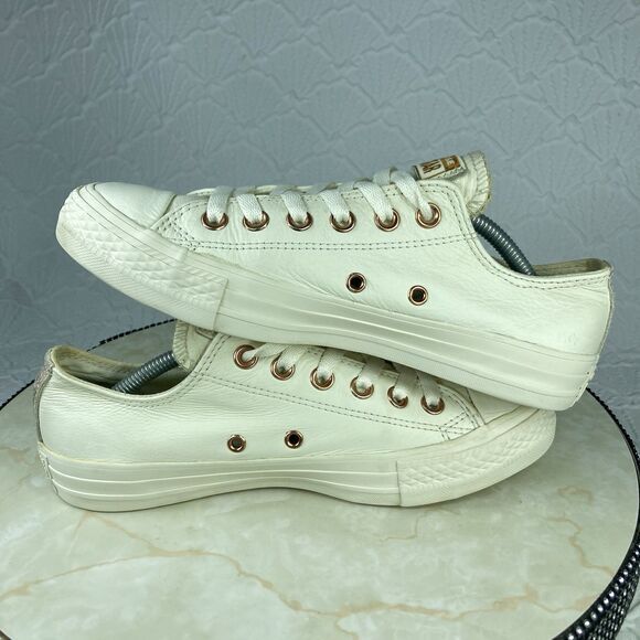 Converse CTAS Sneakers Women Sz 7 Cream All Leather Low Top Limited Edition Shoe - Picture 10 of 11